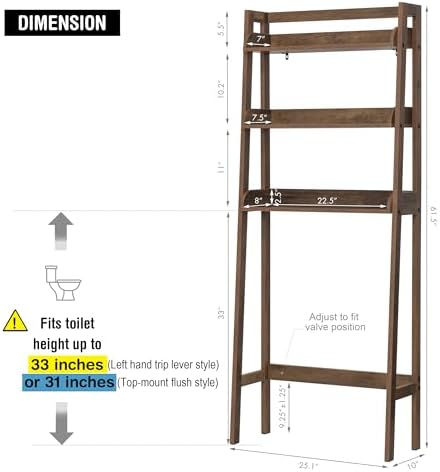UTEX Over Toilet Bathroom Organizer, 3-Tier Storage Shelf Rack, Wood Grain - Image 3