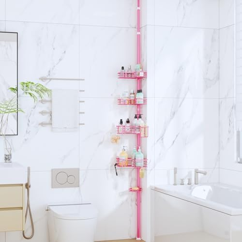 SWTYMIKI Shower Caddy Tension Pole - 4-Tier Corner Shower Organizer, Pink - Image 6