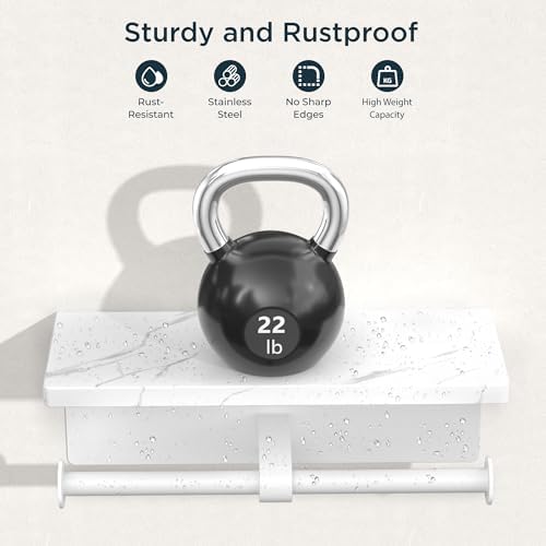 FORIOUS Double Marble Toilet Paper Holder with Phone Shelf, Commercial - Image 5