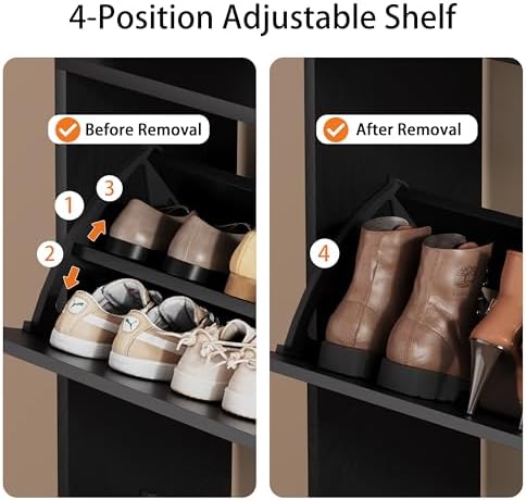 Black Hidden Shoe Cabinet with 3 Flip Drawers & Coat Rack, Entryway - Image 4