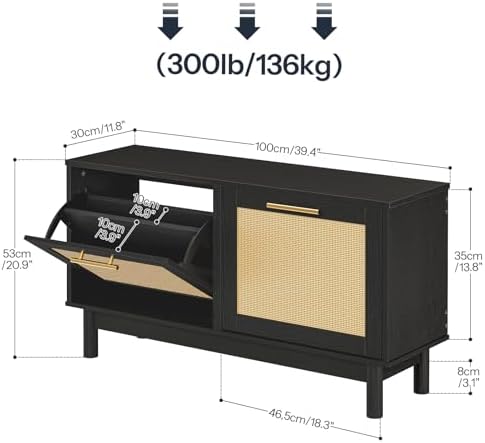 HOOBRO Rattan Shoe Storage Bench with Double Flip Drawers - Image 2