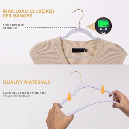 Premium Velvet Clothes Hangers Pack of 60, Heavy Duty, Non Slip Velvet Suit Hangers Heavy Duty with Gold Hook, 0.2 Inch Slim Space Saving Hangers for Suits, Pants, Shirts, and Dress (White) - Image 6