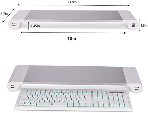 PG Silver Monitor Stand Riser with 4-Port USB Charging ports, Convenient keyboard organiser,Desktop Organizer for Computer, Laptop, TV, Printer - Ergonomic Keyboard Tray & Storage Shelf. - Image 6