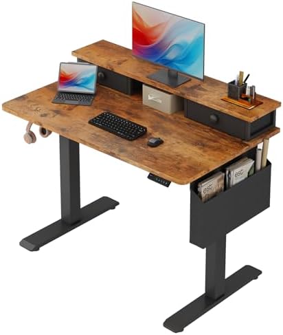 Electric Standing Desk Adjustable Height - 40 Inch Sit Stand Desk with Storage Drawers , Small Standing Desks with Shelf Monitor Stand, Kids Girls Computer Desks for Bedroom Home Office, Rustic Brown by Unknown