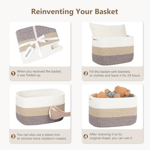 ECDYQXVU 15x10x9 Inch Woven Cotton Rope Storage Basket, 2 Pack - Image 4