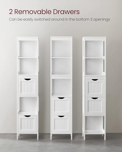 VASAGLE Bathroom Floor Cabinet, 2 Drawers, 55.7”H, White - Image 4