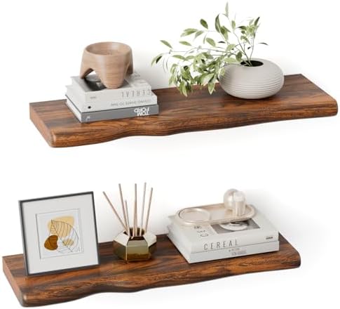 Organic Wavy Edge Floating Shelves,Hidden Brackets,2 Pack 24 in by Unknown