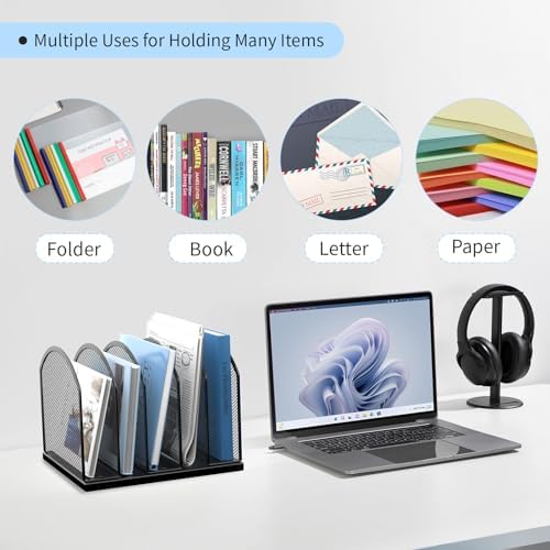 2 Pack Gawerk 5-Section Vertical Desktop Organizer, 5-Section Mesh File Folder Stand Sorter for Office Home Classroom Organization, Black - Image 6