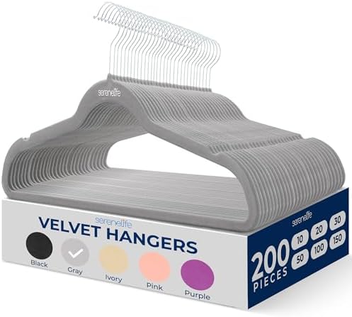 SereneLife Velvet Hangers – 200 Pack, Slim & Space Saving for Closets by SereneLife