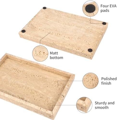 Marble Bathroom Vanity Tray, Travertine, 12"x 8" x1.2" - Image 3