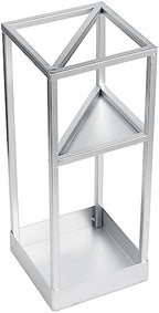 MyGift 20 Inch Tall Modern Silver Tone Metal Geometric Freestanding Entryway Umbrella Rack or Cane Holder with Shelf for Small Umbrellas and Bottom Drip Tray - Image 6