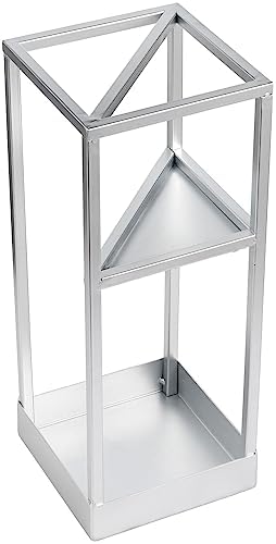 MyGift 20 Inch Tall Modern Silver Tone Metal Geometric Freestanding Entryway Umbrella Rack or Cane Holder with Shelf for Small Umbrellas and Bottom Drip Tray - Image 6