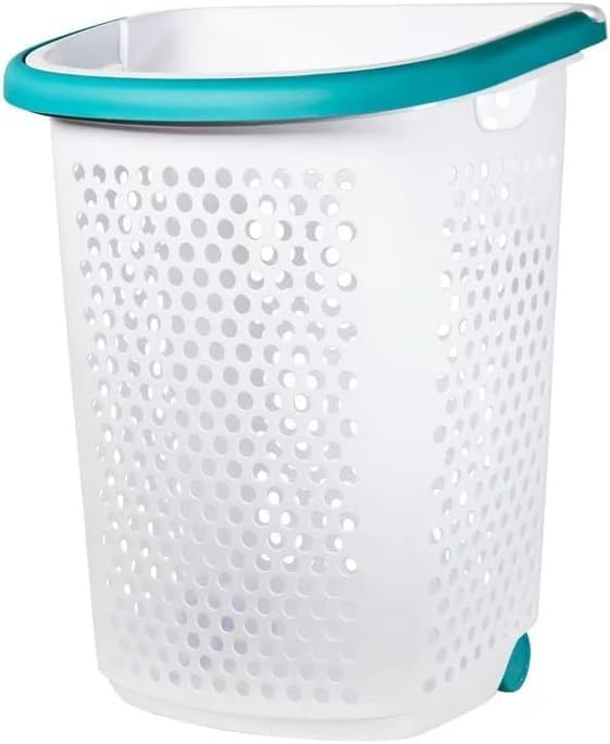 ReMoiz Wheeled Design Clothes Laundry Basket, 70.52 Liter Capacity Mind Reader Basket Collection, 2 Bushel Rolling Plastic Laundry Hamper with Pop-up Handle, White, Large by ReMoiz