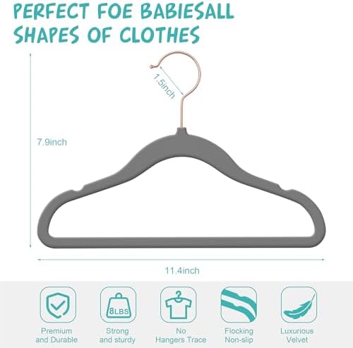 50 Pack Velvet Baby Clothes Hangers, Grey, Non-Slip, Space-Saving - Image 2