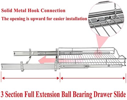 DINDON 1 Tier Pull Out Cabinet Organizer (20" W x 21" D) Heavy-Duty Metal Sliding Drawer Shelf, Slide Out Wire Basket for Kitchen Cabinets, Pantry, Bathroom, Chrome Finish…… - Image 5