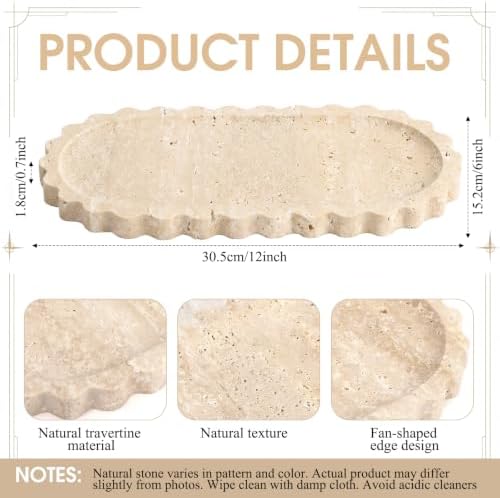 Hushee Travertine Vanity Tray with Scalloped Pattern Edge, 12"x6" - Image 2
