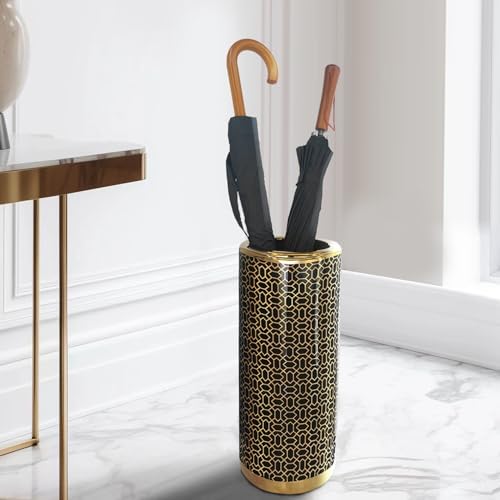 ZOEJADE 18" High Black Gold Umbrella Stand Entryway Walking Stick Holder - Image 4