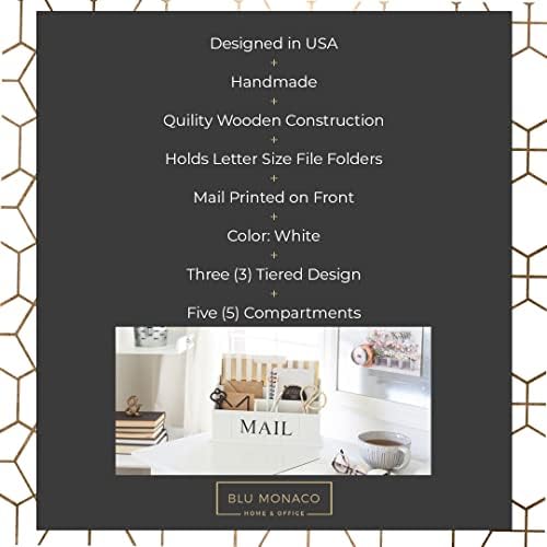 BLU MONACO | White Wooden Mail Organizer for Countertop | Standing File Organizer for Desk with 3 Tier Storage | Mail Sorter Organizer Countertop Rustic Office Kitchen - Image 3