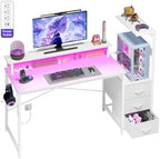 SUPERLELE Gaming Desk with Power Outlet, LED Lights, Storage Shelf & Drawer by Superlele