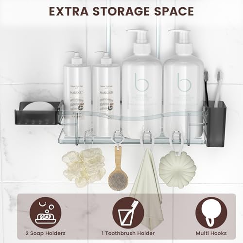 Rustproof Shower Caddy Hanging with Soap Holders for Bathroom, Silver - Image 7