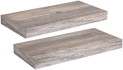 HOOBRO Floating Shelves for Wall, Wall Mounted Shelf Set of 2, 15.7" Hanging Shelf with Invisible Brackets, for Wall Decor Storage in Bathroom Bedroom Kitchen Living Room Office, Greige BG40BJ01 by HOOBRO