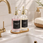 Kitchen Soap Dispenser Set of 2, 16.9 oz Glass, Gold Stainless Steel Pump - Image 2