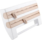 Plastic Wrap Dispenser, Wall Mount Kitchen Sauce Bottle Storage Rack Paper Towel Holder Foil Cling Film Cut Dispenser with Cutter (Khaki) - Image 6