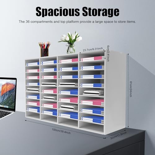 Literature Organizer, 36 Slots Compartments Mail Organizer, Literature Organizers for Office, Paper Shelves Classroom Mailbox, for Office Home School(White) - Image 3