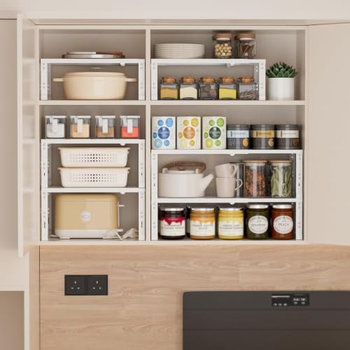 Heavy-Duty Adjustable Metal Shelf Organizer - Expandable & Stackable Pantry Storage Rack for Kitchen, Bathroom, RV, Cabinets(1 Pack/White, Medium) - Image 4