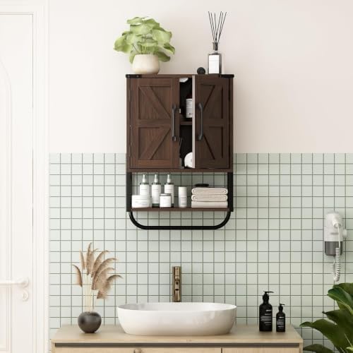 RUSTOWN Farmhouse Medicine Cabinet with 2 Barn Door, Bathroom Wall Cabinet - Image 2