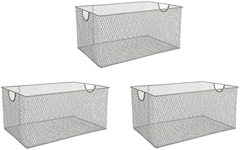 YBM HOME Kitchen Pantry Organizer Wire Baskets for Shelves, Cabinets, Pantry, Countertop, Mesh Open Storage Bin Metal Basket for Organizing Food Supplies, 3 Pack, 14.5x9.25x7 by YBMHome