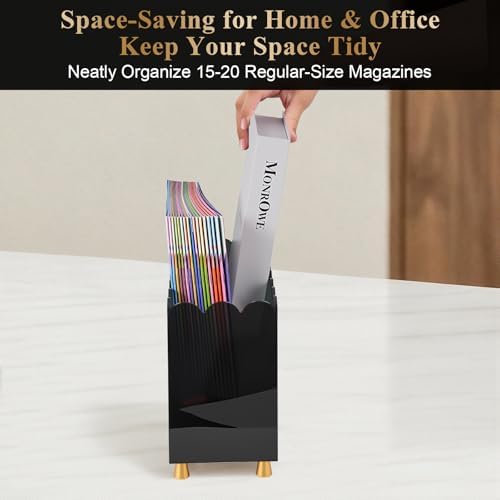 Acrylic Magazine Holder, Magazine Rack Floor,Sleek Black Stylish Organizer with Luxe Gold Metal Feet and Wave Edge Design Space Saving Storage for Books Newspapers Office Supplies,Home Office(Black) - Image 5