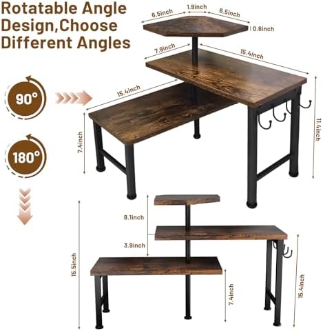 Kitchen Countertop Organizer, 3 Tier Moveable Corner Shelf Kitchen Shelf with Hook, Countertop Organizer for Bathroom, Spice Rack, Bookshelf, Coffee Area, Dresser Table (Brown) - Image 4