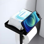 Toilet Paper Holder Stand with Phone Shelf, Rustproof Free Standing Toilet Paper Stand for 4 Rolls, Toilet Roll Dispenser Storages for Phones, Wipe, Wallet and Small Items, Black - Image 2