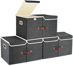 TYEERS Extra Large Collapsible Storage Bins with Lids and Compartments, Washable, Fabric Storage Boxes, 21.7x13x11.8 inches, 3 Pack, Black by StorageOrganization