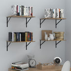 Deep Floating Wall Shelves - 4 Sets of 12 Inch Wide Rustic Brown Wood Shelves for Bathroom, Bedroom, Kitchen, Living Room - Image 2