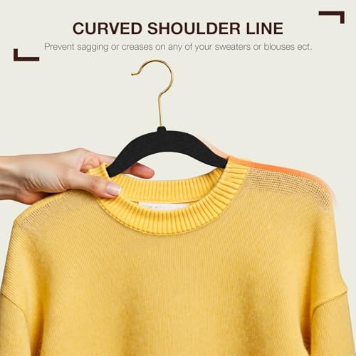 Korpai 60 Pack Black Velvet Hangers,Felt Hangers with Gold 360 Swivel Hook,Suit Hanger for Closet Organizer, Non Slip,Heavy-Duty,Space Saving,Slim Clothes Hangers for Coats,Outfit,Shirts,Suits,ect - Image 3