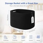 ECDYQXVU 15x10x9 Inch Woven Cotton Rope Storage Basket, Black, 2 Pack - Image 3