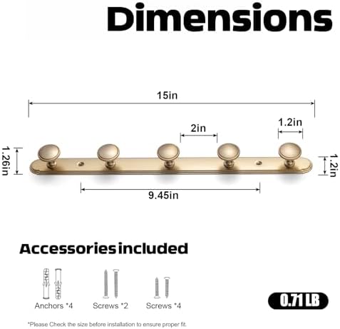 Goo-Ki Champagne Bronze Coat Rack Wall Mount with Orbit Rim Backplate, Modern Heavy Duty Zinc Alloy Coat Hooks, Soft Gold Hat and Towel Hanger Rail for Entryway, Bathroom and Mudroom (5 Hooks) - Image 2