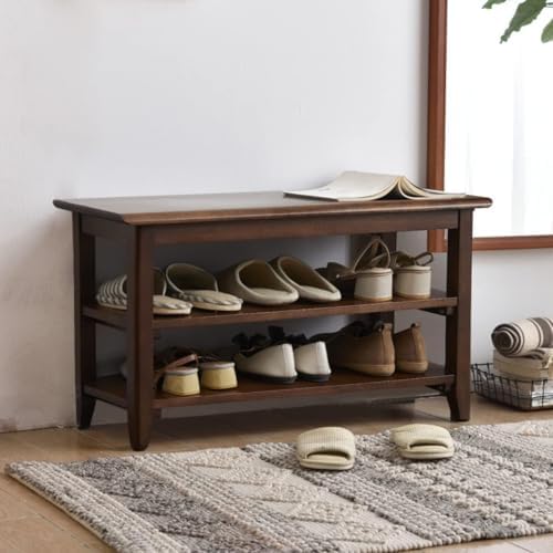 XKZG Shoe Rack Bench Wooden Shoe Storage Bench Entryway Bench, Brown, 31.5" - Image 4