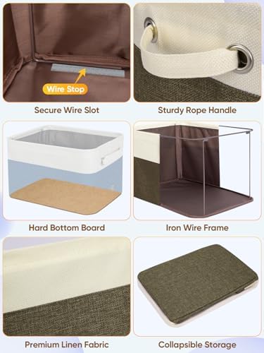 BALEINE 3 Pack Fabric Closet Storage Bins for Shelves, Linen Closet Organizers and Storage, Decorative Baskets for Organizing, Shelf, Clothes, Home, Office (Brown, 14''x10''x8.5'') - Image 6