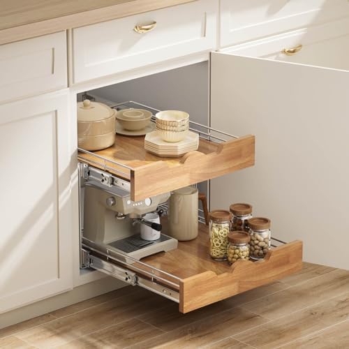 OCG Pull Out Cabinet Organizer 17" W x 21" D, 2 Tier Slide Out Shelf, Heavy-Duty Pull Out Drawer for Cabinets, Base Cabinet Organization for Kitchen, Pantry, Bathroom - Image 4