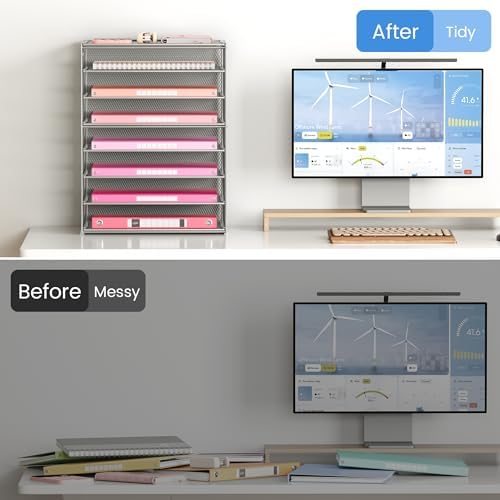 Lavatino 2 Pack 8-Tier Office Desk File Organizer, Letter Tray Paper Organizer with Handle, Including 5 Adjustable Slide Trays for Organizing Desk Workspace Accessories and Supplies (Silver Mesh) - Image 4