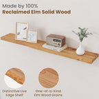 FLYJOE Floating Shelves for Wall Decor, Rustic Solid Elm Wood Live Edge Floating Shelves Wall Mounted, Wall Shelves with Invisible Bracket for Living Room Bathroom Bedroom Kitchen, 48 Inch, Natural - Image 3