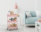 CAXXA 3-Tier Rolling Metal Storage Organizer - Mobile Utility Cart with Caster Wheels, Pink - Image 2