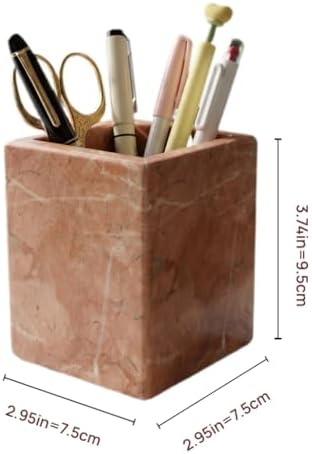 Natural Marble Pen Holder, 2.95” x 3.74” Square Makeup Brush Organizer, Toothbrush Holder, Multi-Purpose Marble Caddy for Desk, Bathroom Vanity, Small Flower Vase & Office Supplies (Rosa Verona) - Image 6