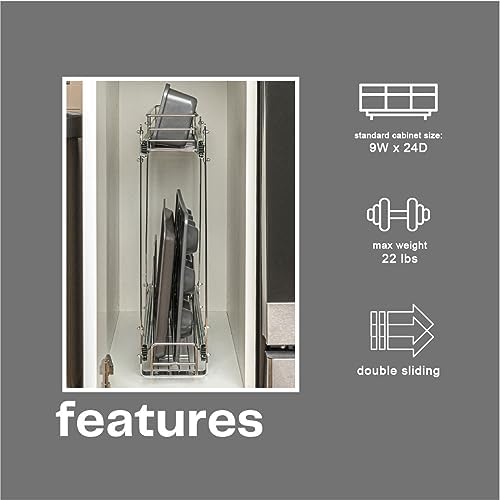 Household Essentials Glidez Multipurpose Chrome-Plated Steel Pull-Out/Slide-Out Storage Organizer for Cookware and Bakeware - 2-Tier Design - Fits Standard Size Cabinet or Shelf, Chrome - Image 4