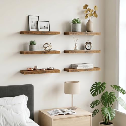Fixwal Floating Wall Shelves for Decor (Rustic Brown, Set of 6, 15.7 Inch) - Image 5