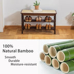 latifolia Shoe Rack Bench, 3-Tier Bamboo Shoe Bench with Breathable Rattan Seat Cushion, Shoe Storage Rack for Entryway(Walnut,31.50''L) - Image 3