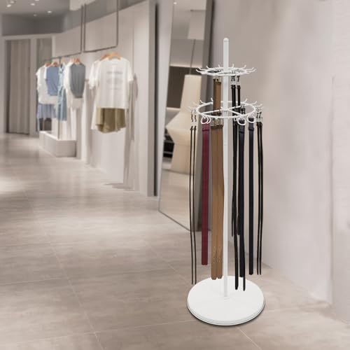 66" Commercial Belt Display Stand - 31-Hook Steel Tiered Rack w/Adjustable Feet, 44lbs Capacity for Ties, Scarves, Accessories (White) - Image 6